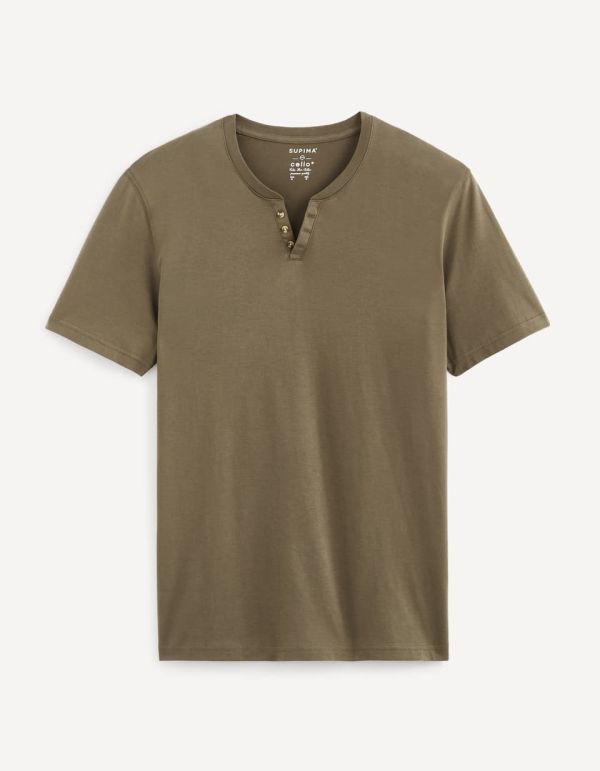 T-shirt col tunisien 100% coton