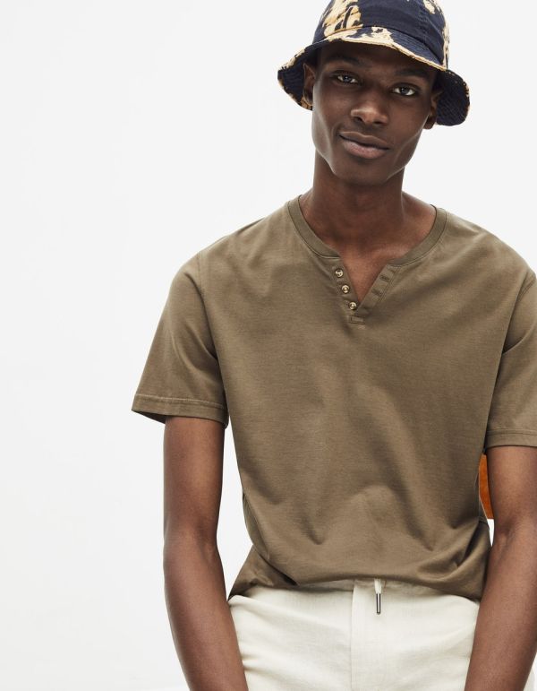 T-shirt col tunisien 100% coton