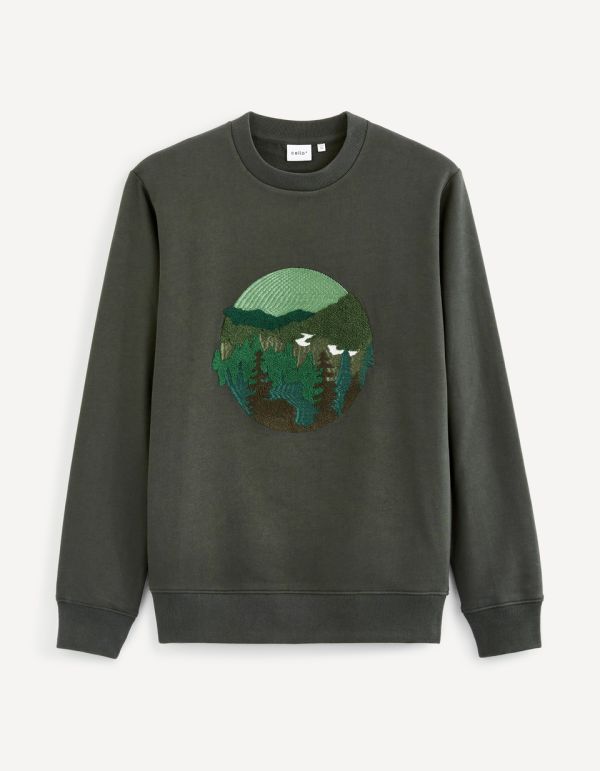 Sweat col rond brodé foret