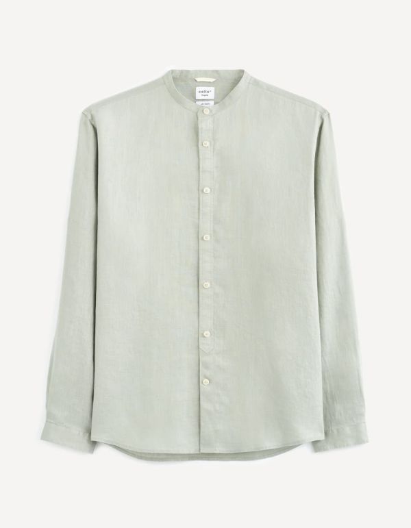Chemise regular col mao 100% lin