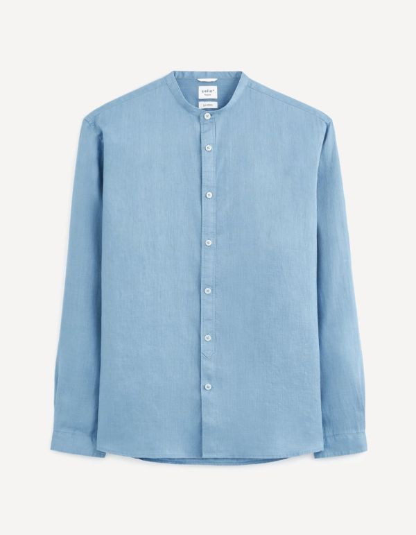 Chemise regular col mao 100% lin