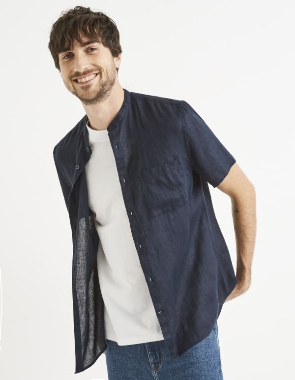Chemise regular 100% lin col mao