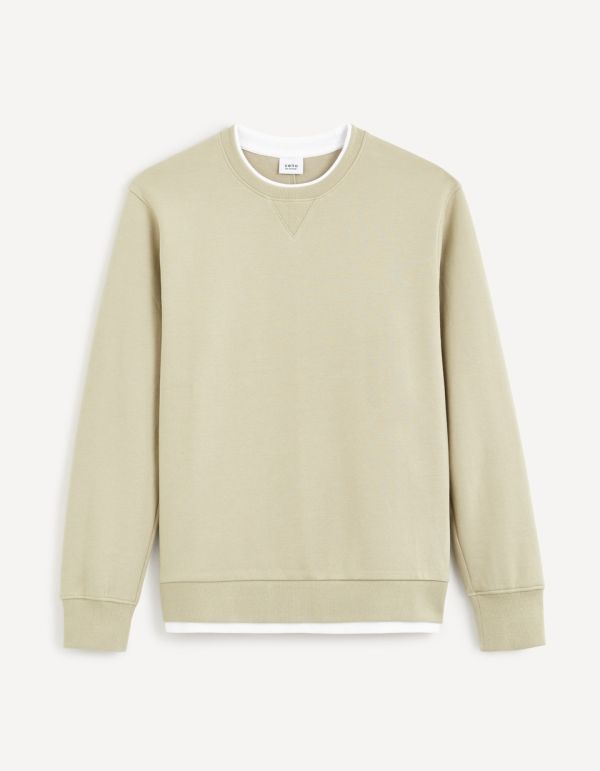 Sweat double col effet t-shirt coton mélangé - kaki