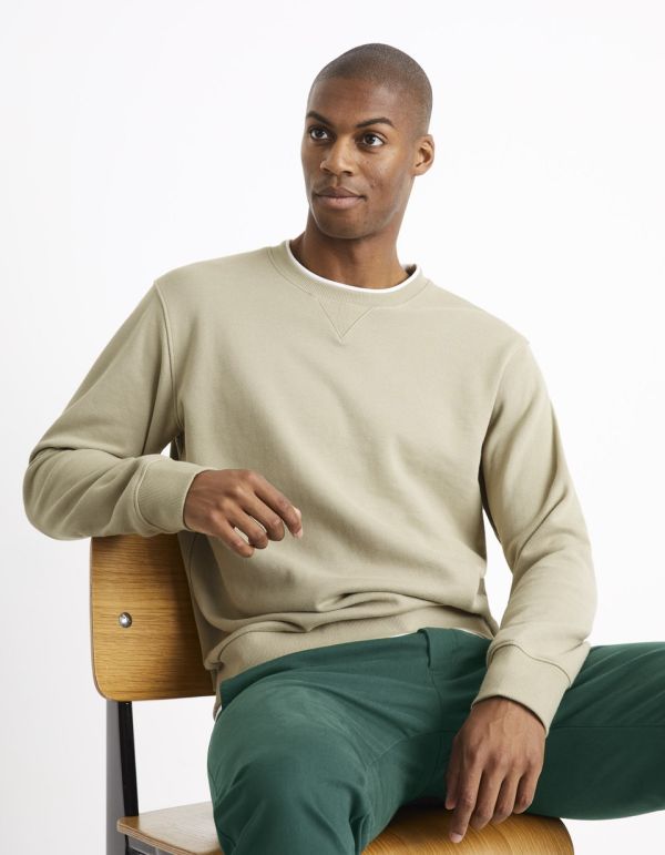 Sweat double col effet t-shirt coton mélangé - kaki