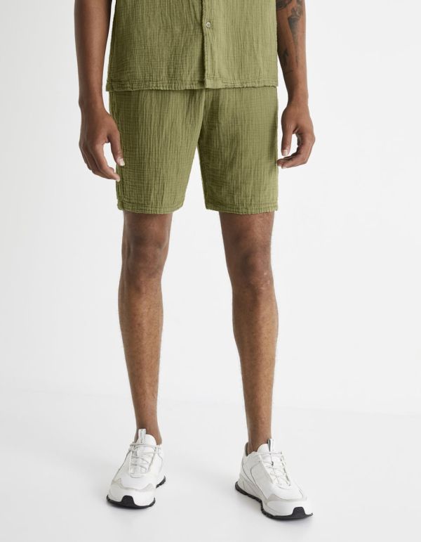 Bermuda 100% gaze de coton - kaki