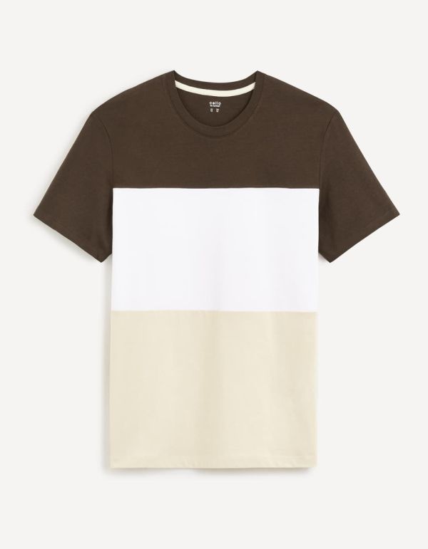 T-shirt col rond color block - marron