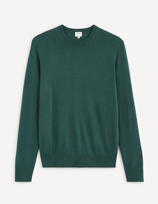 Pull col rond 100% laine mérinos extra fin  - vert