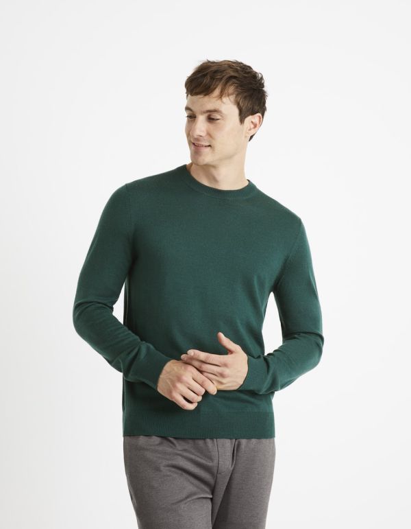 Pull col rond 100% laine mérinos extra fin  - vert