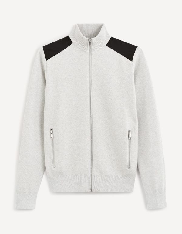 Gilet zippé col montant coton mélangé - gris clair