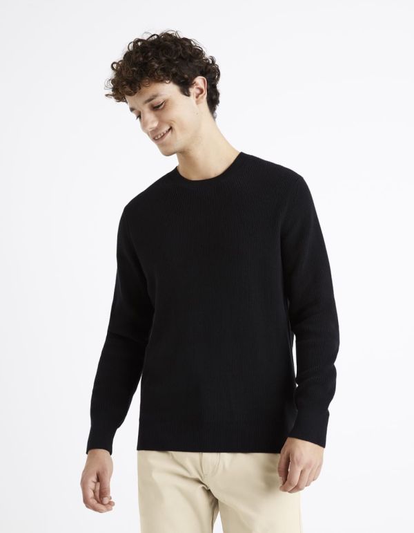 pull col rond 100% coton - noir