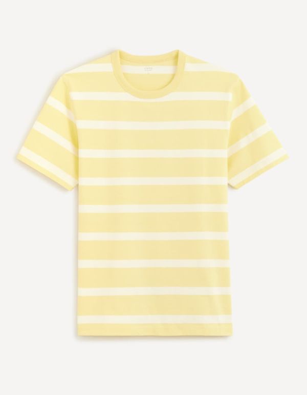 T-shirt col rond 100% coton à rayures - jaune