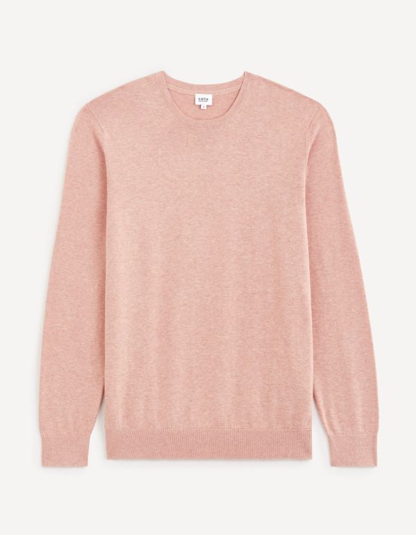 pull col rond 100% coton  - rose