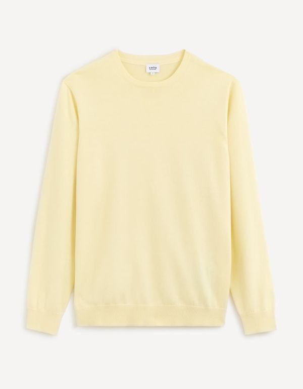 pull col rond 100% coton  - jaune