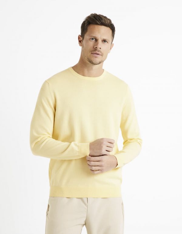 pull col rond 100 coton jaune