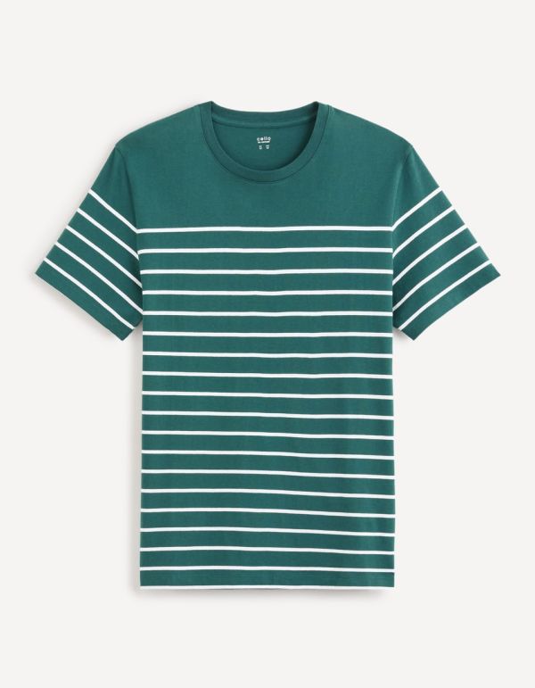 T-shirt col rond marinière 100% coton - vert