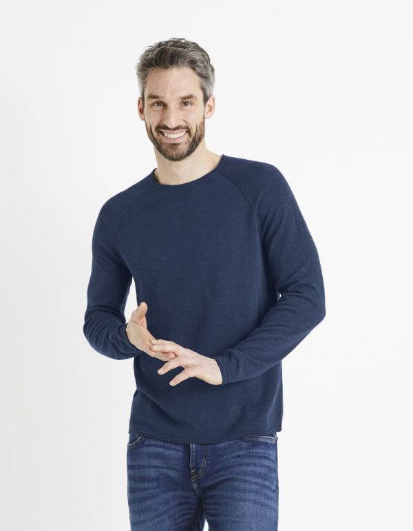 Pull fin en coton viscose - marine