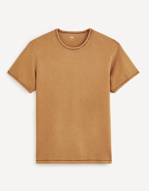 T-shirt col rond 100% coton - camel
