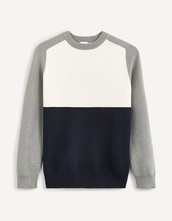 Pull col rond color block coton mélangé