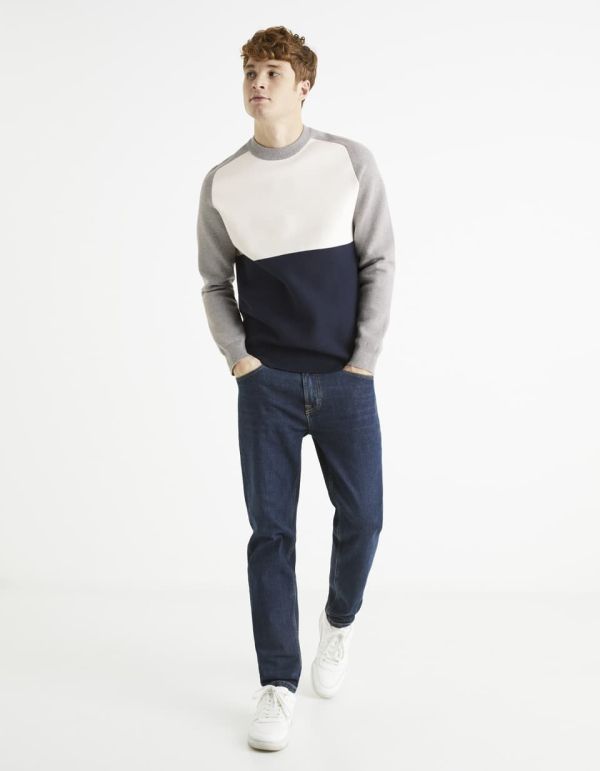 Pull col rond color block coton mélangé