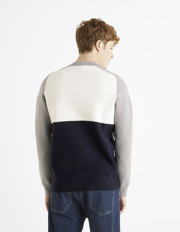 Pull col rond color block coton mélangé