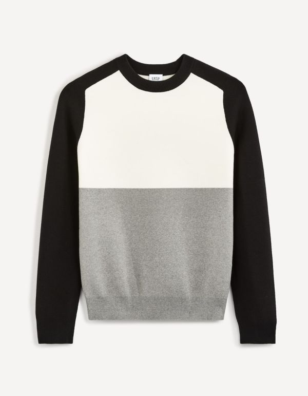 Pull col rond color block coton mélangé