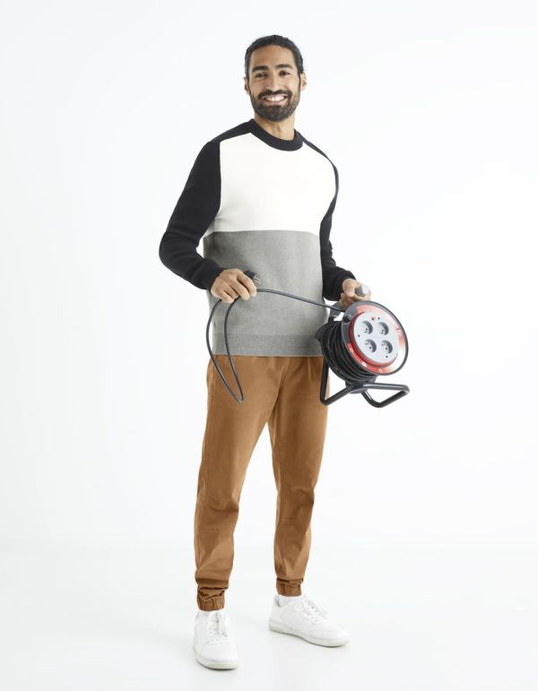 Pull col rond color block coton mélangé