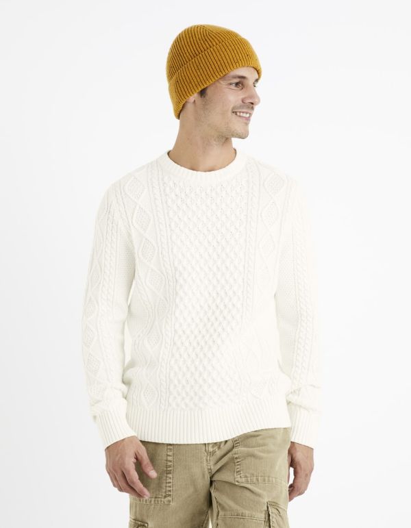 Pull col rond en torsade - écru