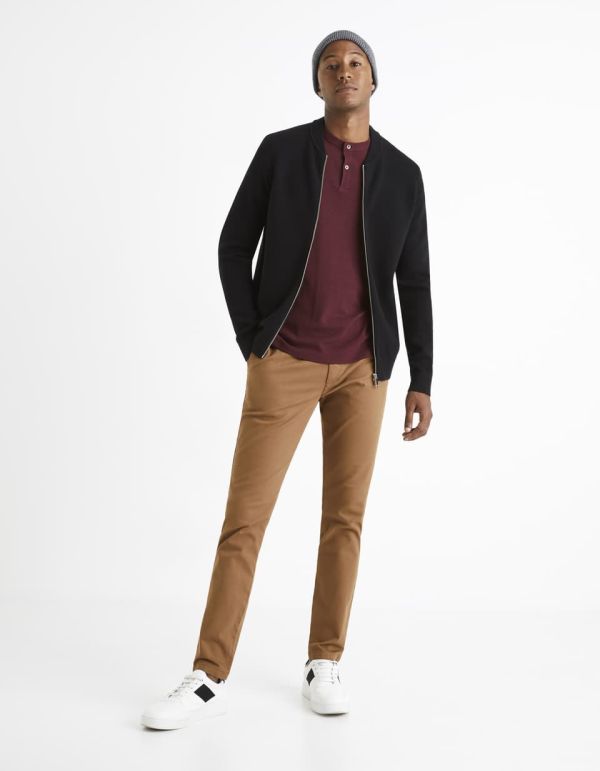 T-shirt col henley coton mélangé - bordeaux