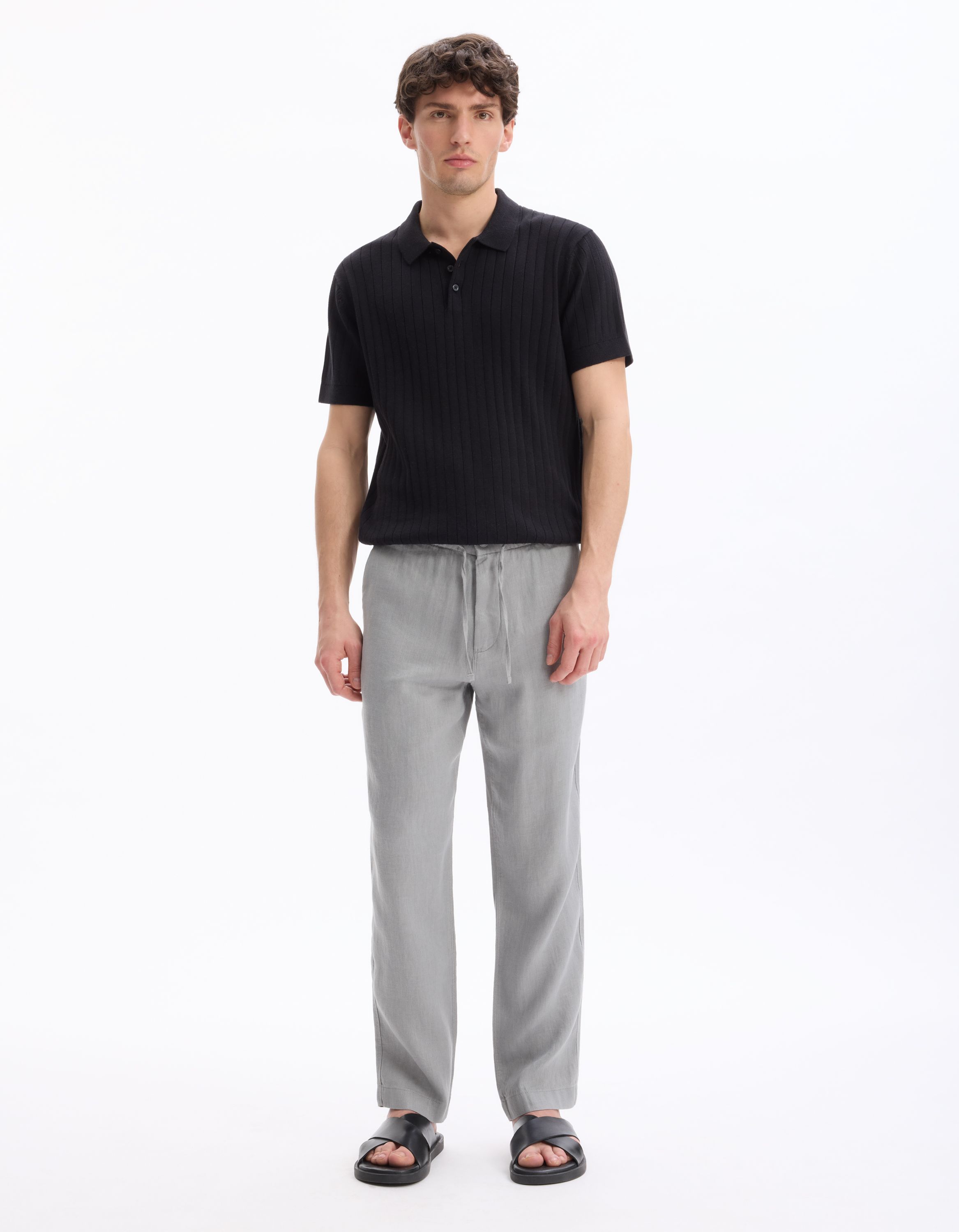 Pantalon straight 100% lin gris Celio Tunisie