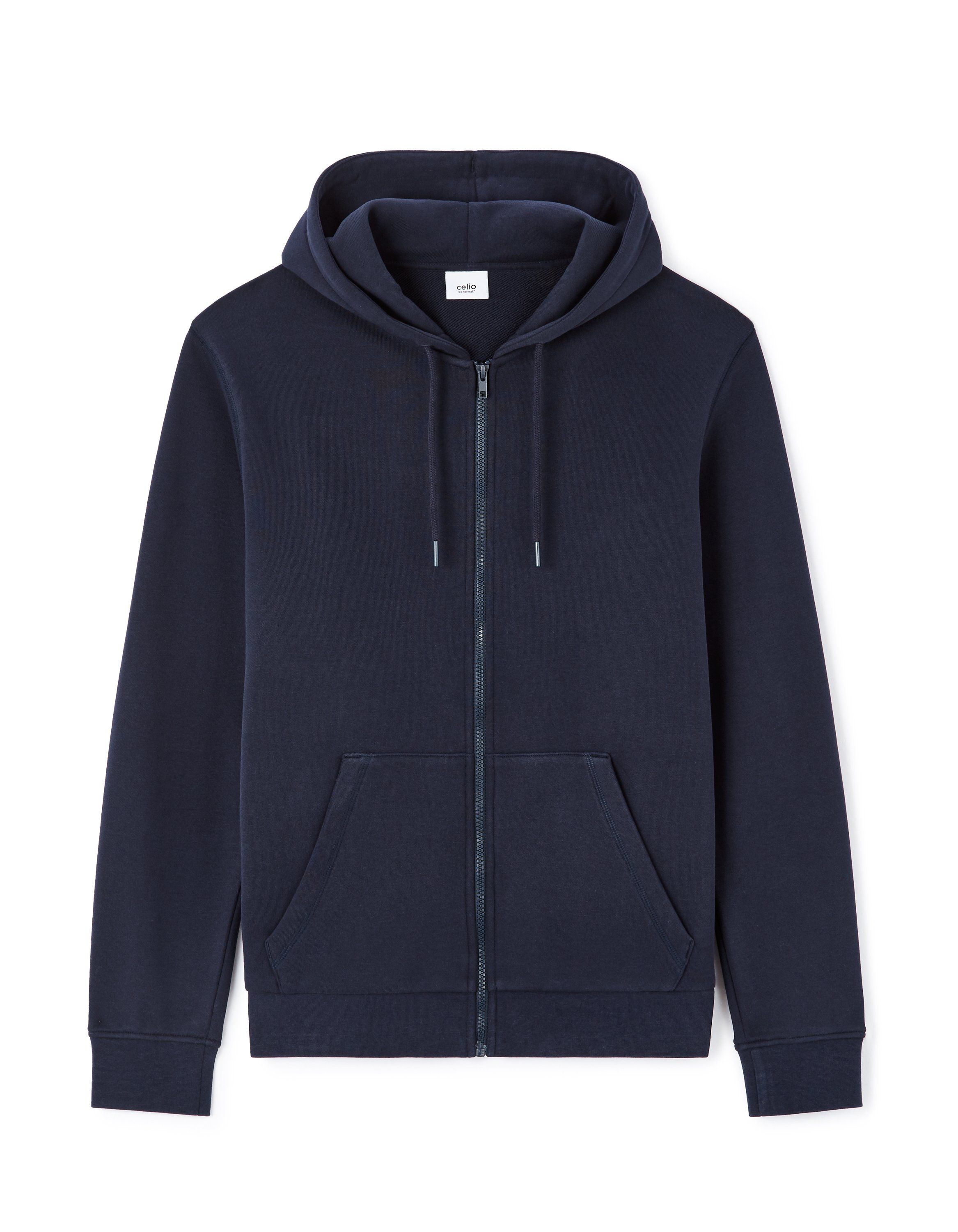 Sweat à capuche zippé en coton mélangé bleu marine bi-matière à coupe droite EDEN PARK - CCV Mode