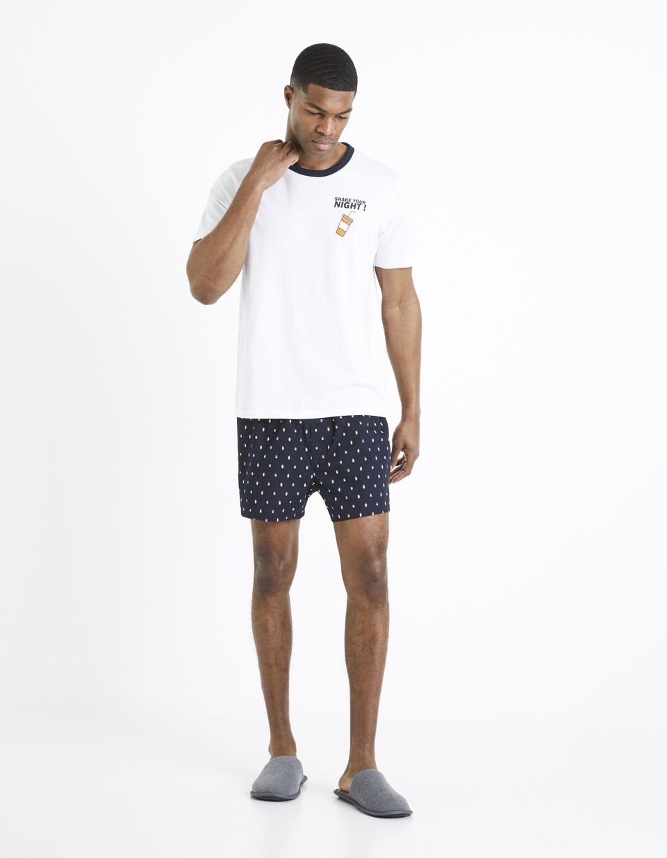 Pyjama manches coeurtes et short soda 100 coton marine Celio Tunisie