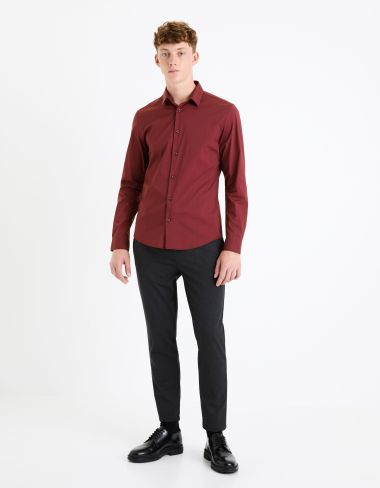 Chemise  slim coton stretch - bordeaux