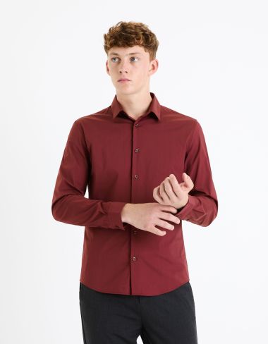 Chemise  slim coton stretch - bordeaux