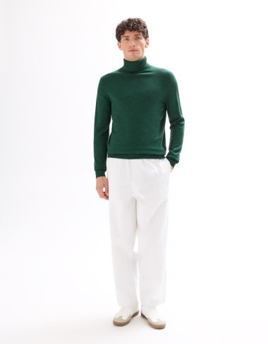 Pull col roulé slim 100% laine mérinos - vert foncé