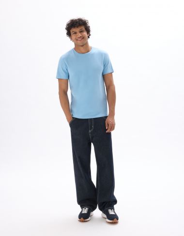 T-shirt slim col rond en coton stretch - bleu clair