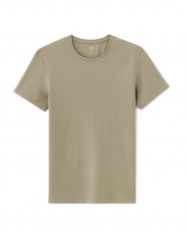 T-shirt slim col rond en coton stretch - laurier