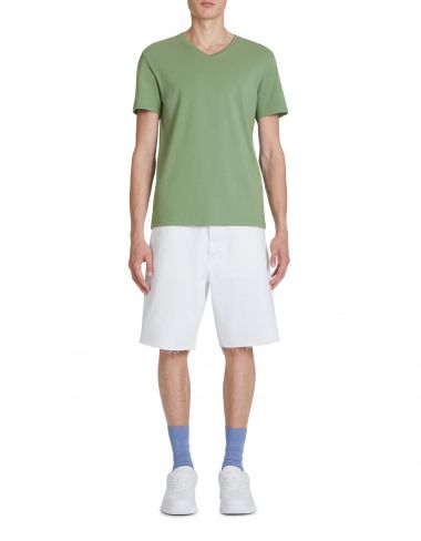T-shirt col v en coton stretch - vert