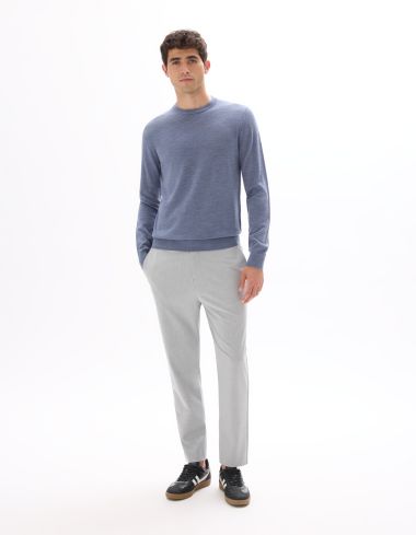 Pull col rond 100% laine mérinos - gris moyen