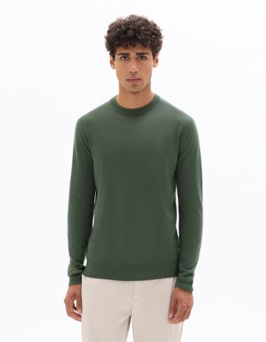 Pull col rond 100% laine mérinos - vert