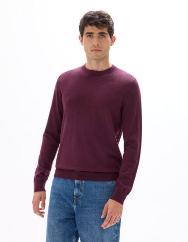 Pull col rond 100% laine mérinos - bordeaux