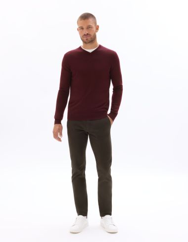 P.02 Pantalon chino slim en coton stretch longueur standard - marron foncé