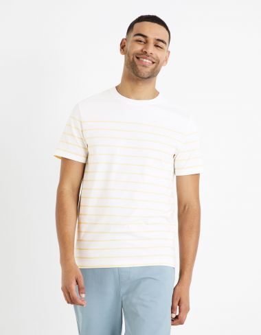 T-shirt col rond marinière 100% coton - jaune
