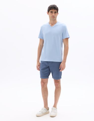 Bermuda chino en coton stretch - bleu moyen