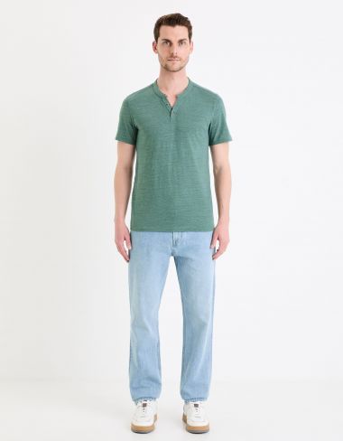 T-shirt col henley coton mélangé -vert foncé