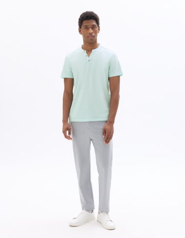 T-shirt regular col tunisien coton mélangé - vert bleu