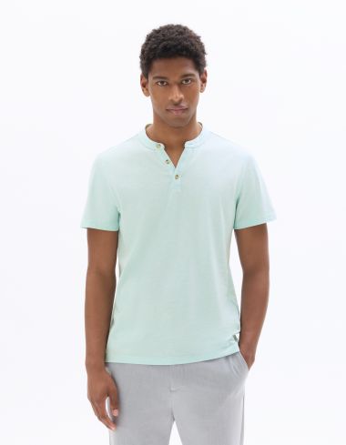 T-shirt regular col tunisien coton mélangé - vert bleu