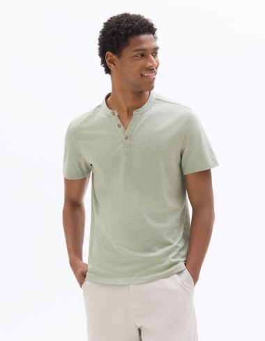 T-shirt regular col tunisien coton mélangé - vert clair