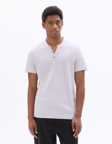 T-shirt regular col tunisien coton mélangé - violet