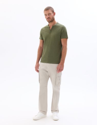 T-Shirt regular col tunisien coton mélangé - vert