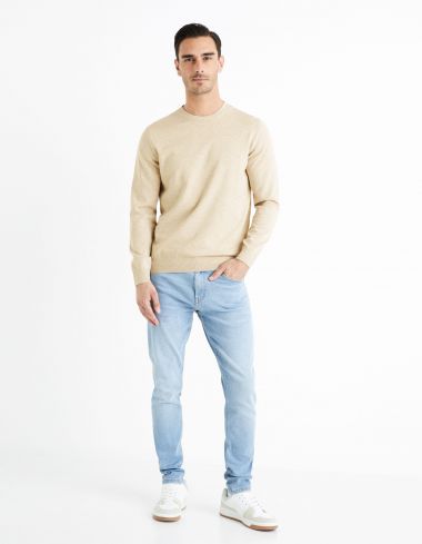Pull col rond 100% coton - beige